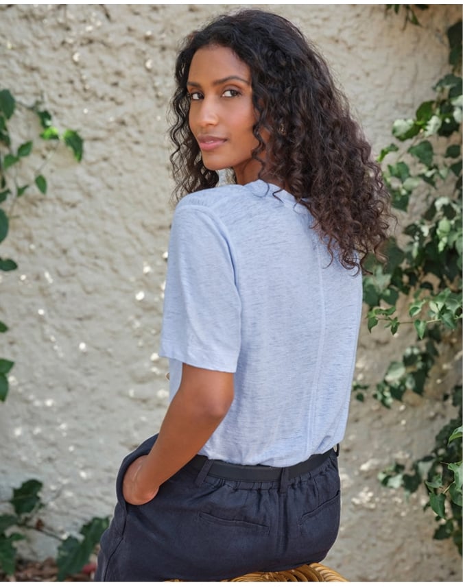 Linen Short Sleeve V Neck T-Shirt